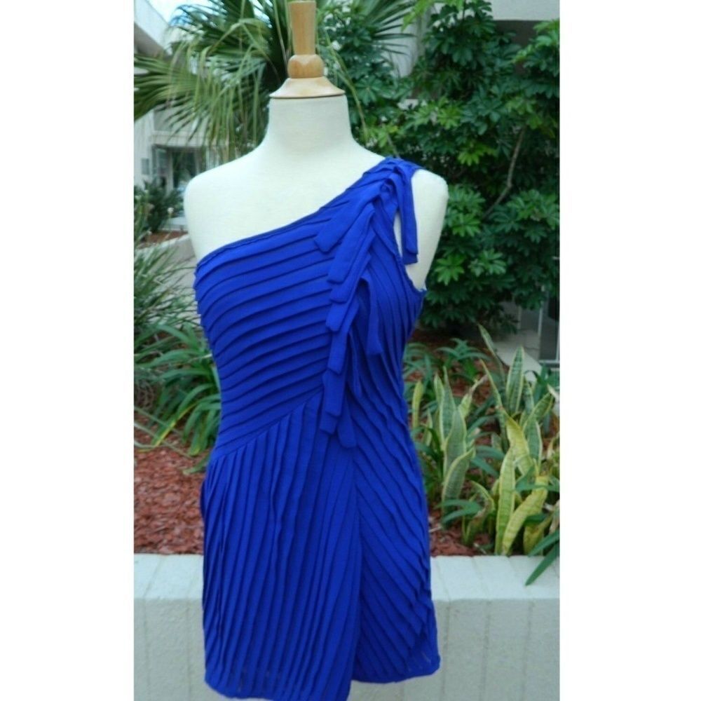 ModCloth One Shoulder Pleated Dress Blue Size M - Picture 3 of 8